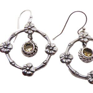 Sterling Silver Citrine Earrings Featuring Boho Plumeria Flower Dangles
